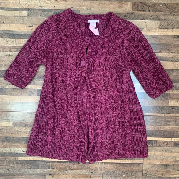 Pink Cardigan Knit 3/4 Sleeve Cardigan Fuchsia Sz M - Picture 15 of 16